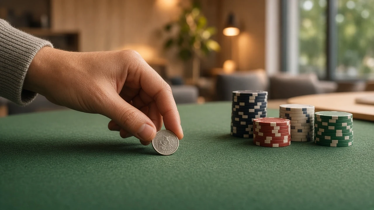 Svensk krona och pokerfärgar på ett filtbord