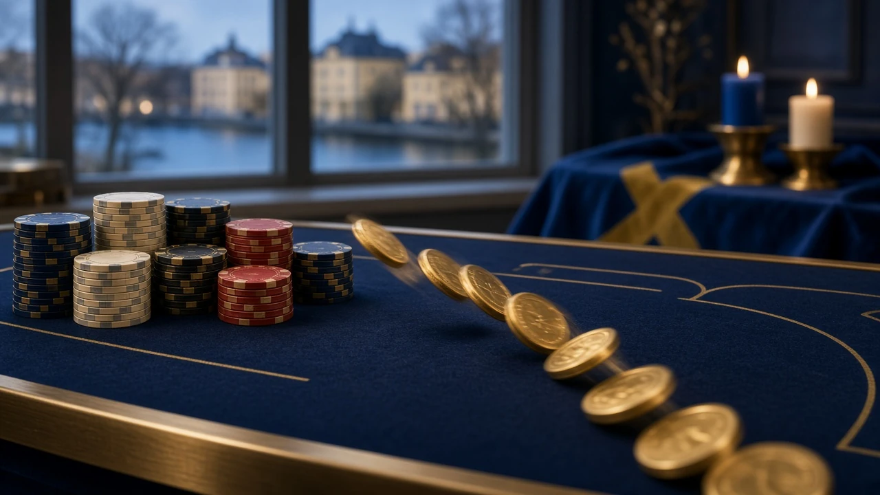 Elegant kasinobord med marker och mynt i svensk stil