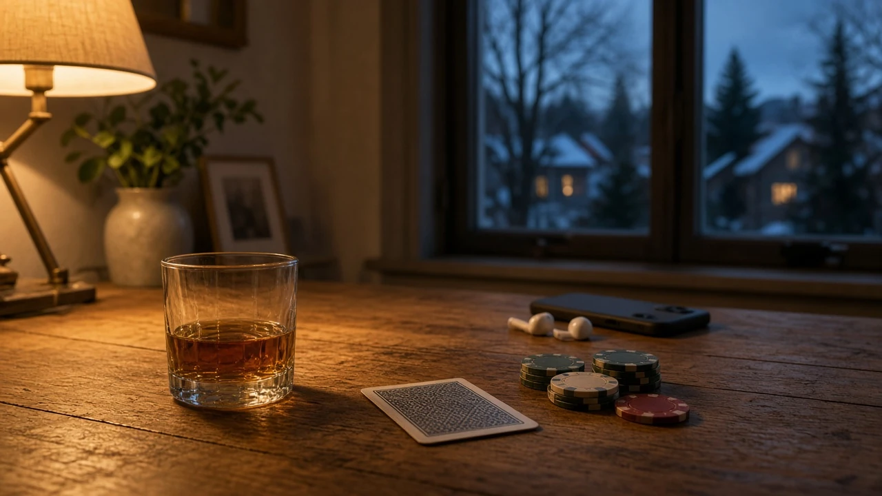 Svensk hemkväll med casinotillbehör och smartphone på bordet